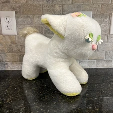 Vintage Eden Toys Inc. Plush White Lamb 14” Stuffed Toy Felt Pom Pom Eyes