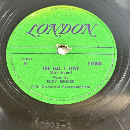 Rudy Render 1949 R&B 78 Sneakin' Around / The Gal I Love LONDON VG+ HEAR - Picture 3 of 4