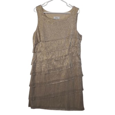 Dress Barn Champagne Metallic Gold Tiered Lined Sleeveless Dress 12 1920s  style | eBay