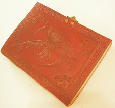 Vintage Leather Bound Journal Handmade Paper Antique Diary Fairy Moon Embossed