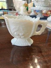 Vintage Westmoreland White Milk Glass Paneled Cherry & Grape Pattern Creamer