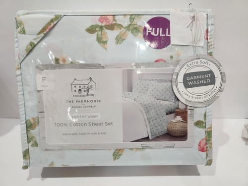 Shabby Chic Rachel Ashwell Farmhouse Cotton FULL Sheet Set Strawberry on Blue - Picture 6 of 6