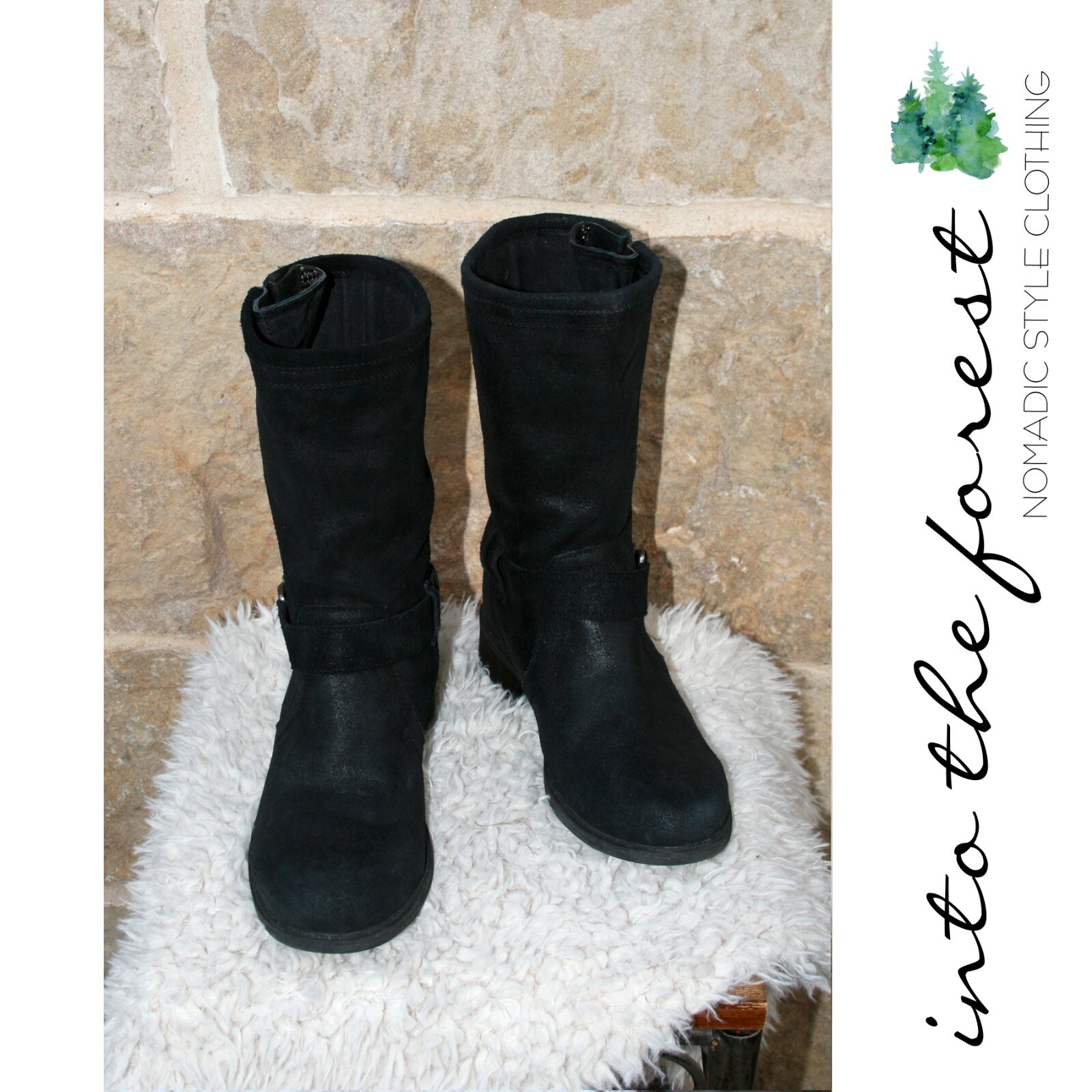 Ugg Black Silva Leather Moto Zip Riding 