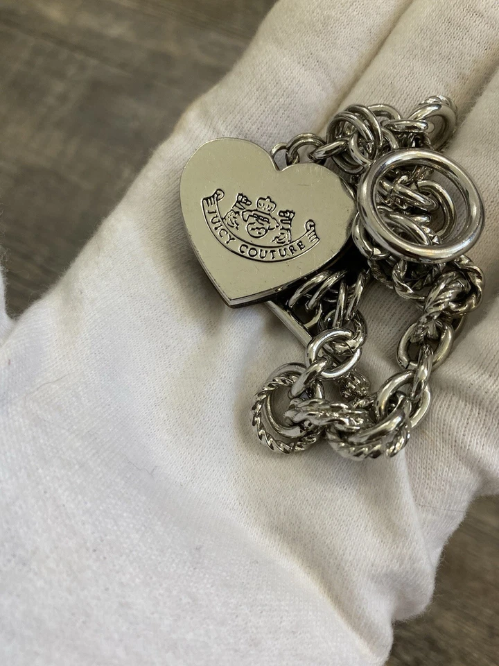 Fun & Funky Juicy Couture  Silver Tone  Chain Crown on Wood Heart  Bracelet - Image 4 of 4