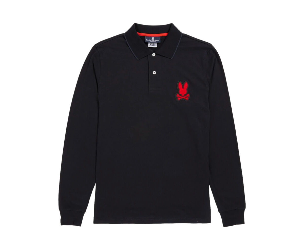 Psycho Bunny Patchin Chenille Bunny L/S Polo Black Men's Psycho Bunny Patchin Chenille Bunny L/S Polo Black Men's