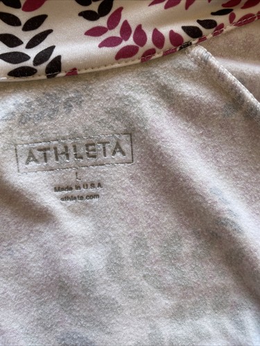 ATHLETA 42314 Green Pink Leaf Brushed Fleece Lined 1/4 Zip Sweatshirt L RARE USA - Picture 7 of 10