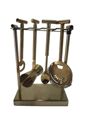 Threshold Brass Barware 4 Bar Tools with Stand 5pc Set Heavy 10"h 7"w