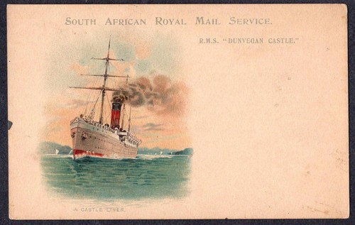 SEHR SELTENE POSTKARTE CASTLE LINE RMS DUNVEGAN CASTLE 1898 UNION KÖNIGIN SÜDAFRIKA