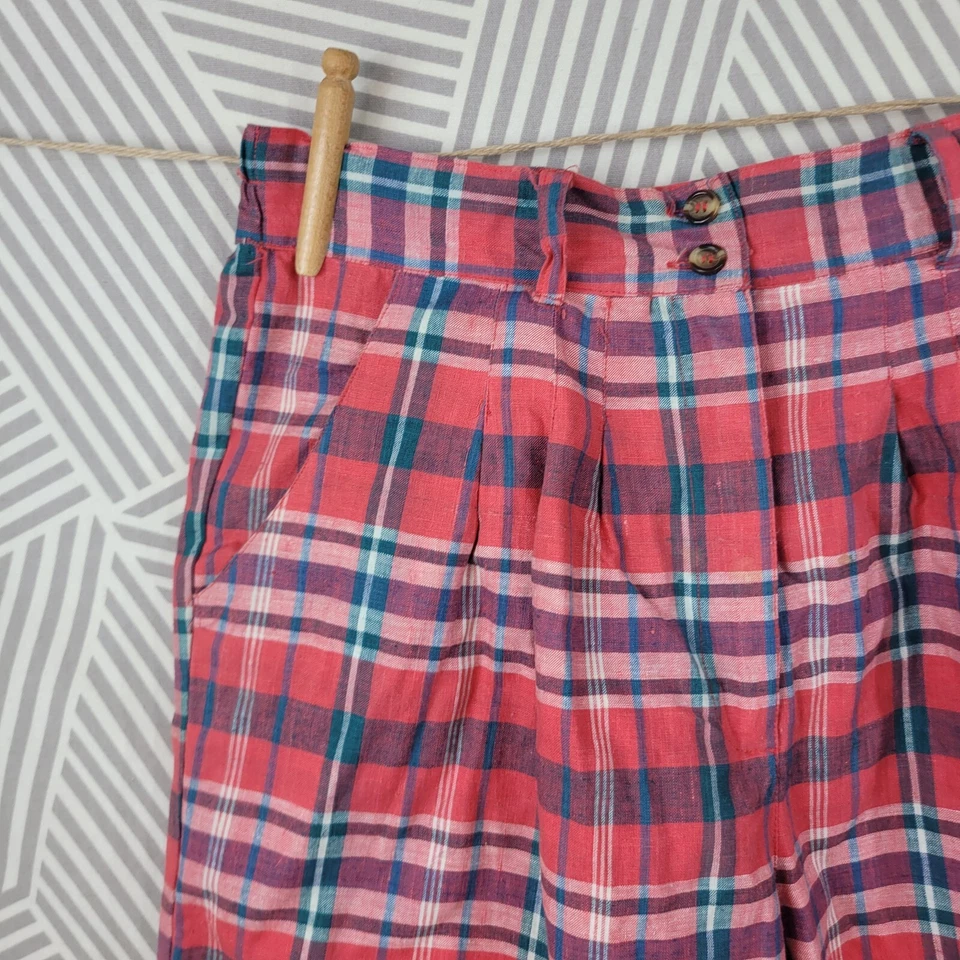 复古妈妈短裤 10/12 码休闲格子女式高腰格子红色弹力  — 第 2/4 张图片