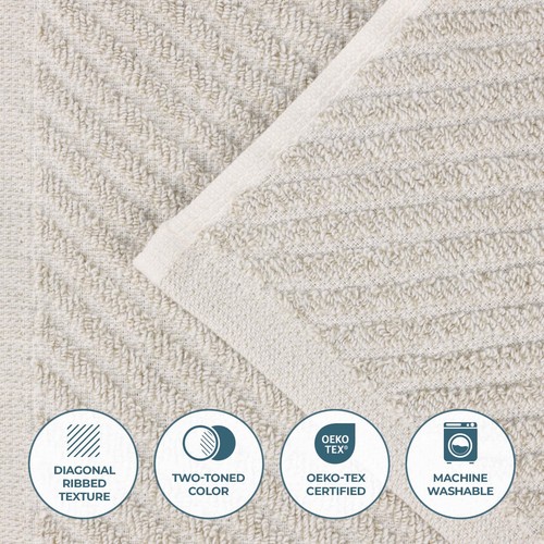Amelia Viscose Cotton Blend Textured Diagonal Ribbed Bath Sheets, Set of 2 - Picture 19 of 47