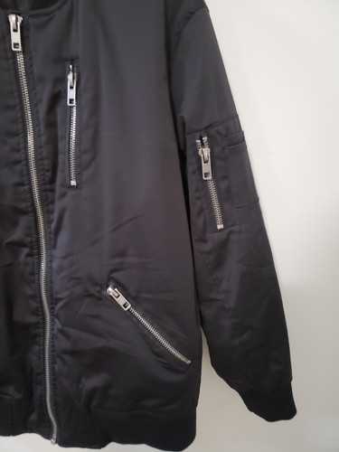 Asos Bomber Jacket Unisex Size 16 Solid Black Full Zip Long Sleeve - Picture 3 of 14
