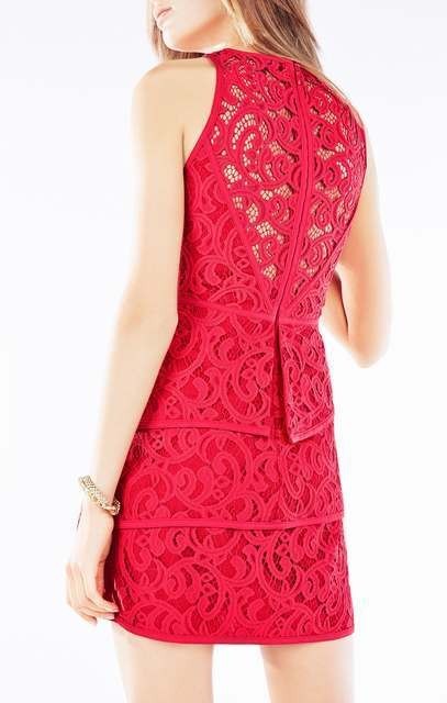 NEW BCBGMAXAZRIA BURNT RED HANAH SCROLL LACE DRESS LCC65G25