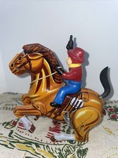 Vintage Working Kron Tin Toy Cowboy Indian on Horse Wind Up Good Condition