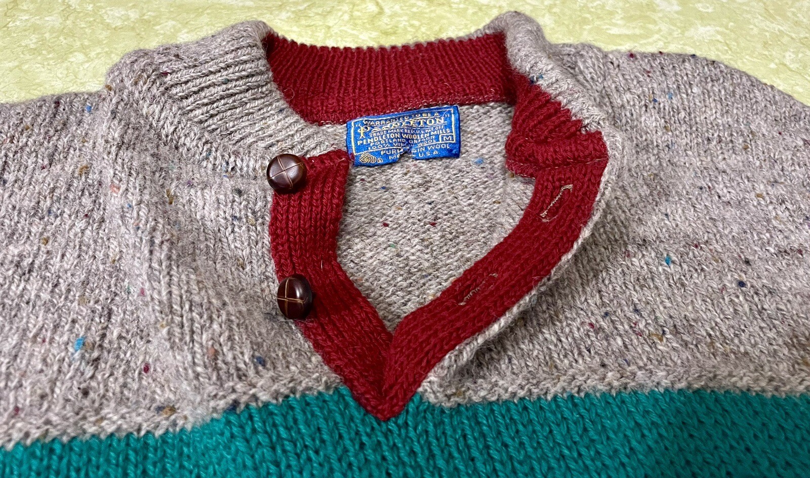 Vintage Pendleton Pull Over 2 Button Sweater 100%… - image 5