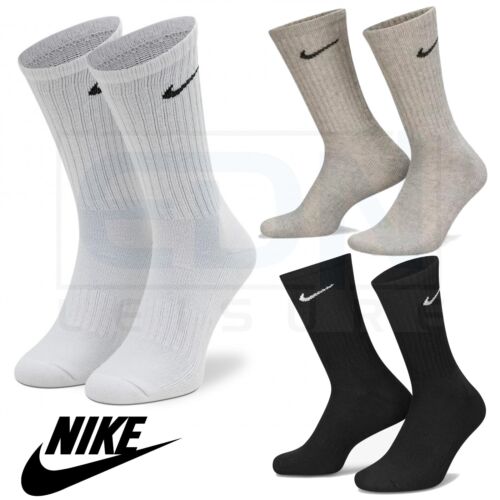 Nike Crew Socks Mens Womens Boys Girls Grey Black Cotton 1 2 3 4 5 6 pairs | eBay