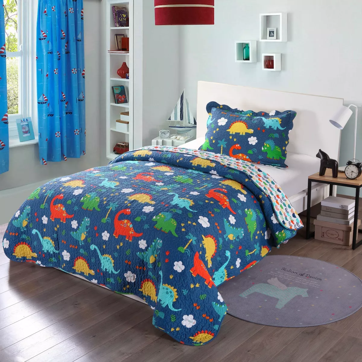 100% Cotton Kids Quilt Bedspread Comforter Set Throw for Boys Dinosaur | eBay