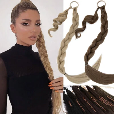 Thick Long Hair Ponytail Wrap On As Human 86cm Braid Pony Tail Hair Extension UK