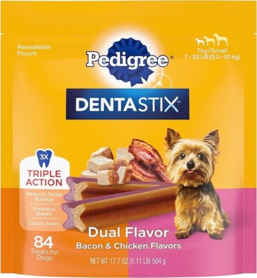 Pedigree Dentastix Dual Flavor Small Breed Dog Treats, Bacon & Chicken 84 Treats