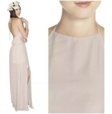 NWT Halter Maxi Dress SMALL Beige Tie Back Side Slit Womens
