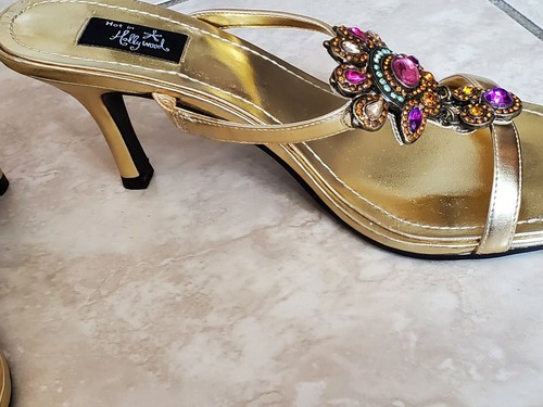 NEW Hot in Hollywood JEWELED Sexy Gold Antique Gemstone Sandal Sandals Heels 8 W - Picture 3 of 4