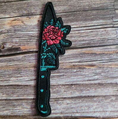 Knife With Flowers Floral Rose Gothic Tattoo Embroidered Iron on Patch
