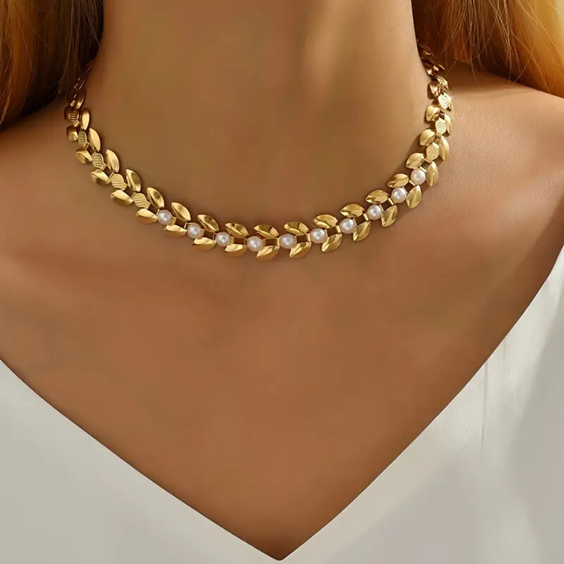 ◇HYERES LOR◇ H Edition (C) Ball Necklace 45cm Choker Type Elegant Wheat Spike Shape Choker Necklace With Lustrous Faux
