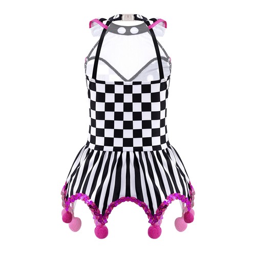 Niños Niñas Vestido Adornado Disfraz Sin Mangas Circo Joker Juegos con disfraces Pompones Payaso - Imagen 7 de 24