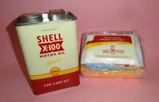 RARE! SHELL X-100 CAR CARE KIT MOTOR OIL TIN CAN 90 YEARS ANNIVERSARY GREECE
