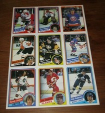 1984-85 OPC HOCKEY UNCUT SHEET OF 9 MIKE BOSSY RIGGIN JARVIS BOURNE CARLYLE