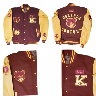 Men's Sports Moto Biker Baseball College Dropout Wool & Leather Varsity Jacket