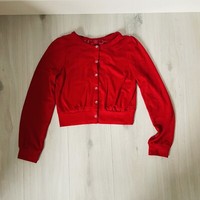 Secret Honey Japan Red Cardigan Roses Buttons Lace Back Size XS S