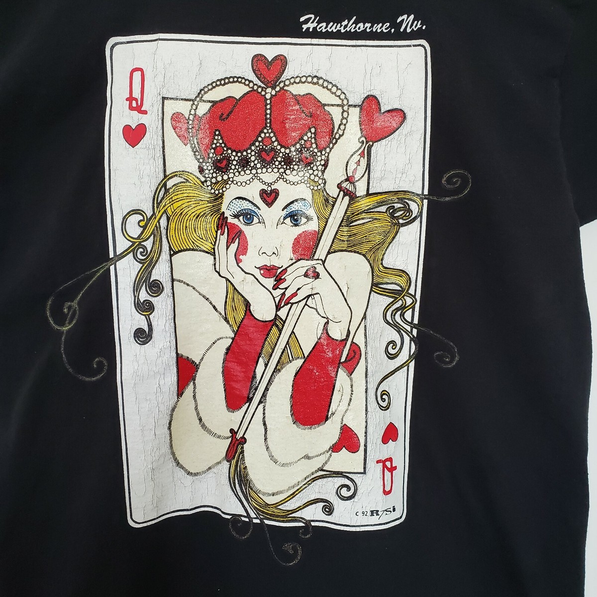 Vintage 90s Fruit Of The Loom Black T Shirt Queen of Hearts