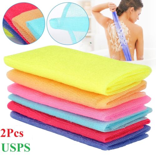 2pcs 35" Shower Exfoliating Bath Cloth Wash Towel Body Back Skin Sponge Scrubber - Afbeelding 1 van 9