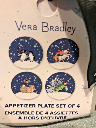 Vera Bradley Winter Medley Appetizer Plates Set of 4 Melamine Brand New - Picture 2 of 6