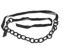 Women's Belt XS-S Black VTG Sash Beaded Dress Evening Rhinestone Ladies