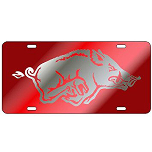 UNIVERSITY OF ARKANSAS Razorback RedSilver Mirrored License Plate