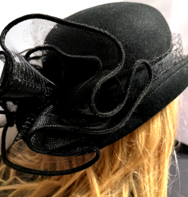 Vintage Deborah Black Fancy Wool Hat Decorative Accents  display picture 2