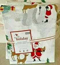 Pottery Barn Kids Organic Merry Santa FULL COTTON sheet set Christmas