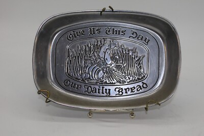 Vintage Wilton Give Us This Day Our Daily Bread Pewter Tray w Wire Made in USA