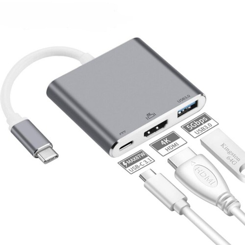USB 3.1 Typ C auf zu HDMI USB 3.0 USB-C Adapter AV Multiport 3in1 Konverter HD - Photo 5/6
