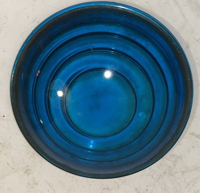 Vintage Cobalt Green-Blue Kopp Glass Ribbed Dome Lens 5'' D. 3 1/2 F.