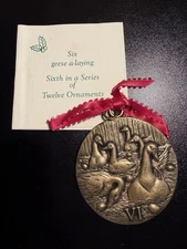 VTG Bronze Ornament 6th IN SERIES TWELVE DAYS OF CHRISTMAS Matthews Int'l 1992