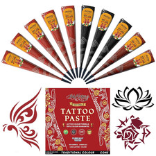 Temporary Tattoo Cone Kit:10 Pcs 3 Color 5 Cherry/3 Black/2 Reddish-Brown