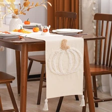 Halloween Pumpkin Table Runner with Tassels Seasonal Fall Harvest Dinning Kit...