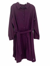 Talbots Size 18 Eggplant Corduroy Button-down Belted PLUS Dress-Plus