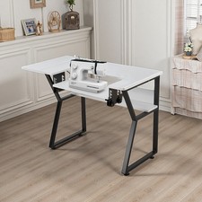 Sewing Machine Table Adjustable Lifting Table Small Craft Desk w/ Folding Panel