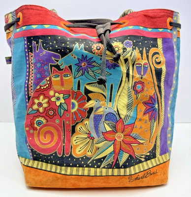 Laurel Burch Cats Tote Purse Beach Bag Sun N Sand Drawstring Beaded