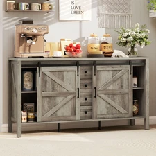 Farmhouse Sideboard Buffet Cabinet with Sliding Barn Doors Gray Wash
