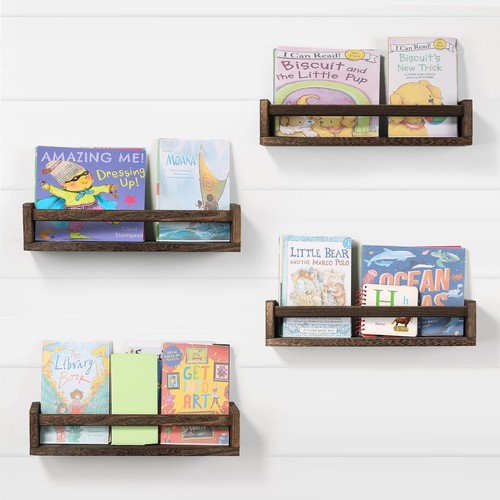Nursery Room Shelves Set of 4, Wood Floating Book Shelves for Kids Room, Baby...