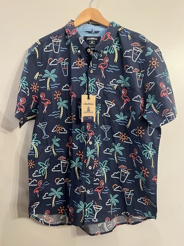 Camicia Chubbies The One Man Wolf Pack Neon Resort Weave Friday nuova con etichette con bottoni taglia XL